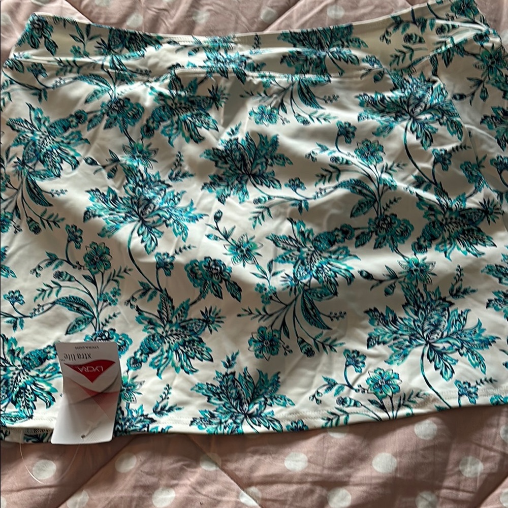 Land’s End Floral Bathing Suit Skirt with Blue and White Design